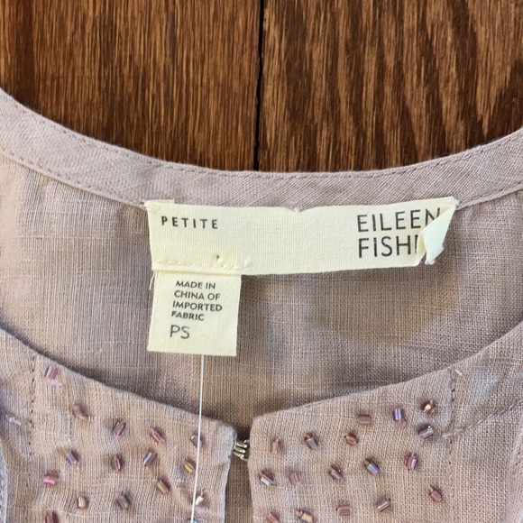 NWT EILEEN FISHER linen SPLIT EMBELLISHED NECK Mauve top sleeveless size PS - Picture 7 of 12